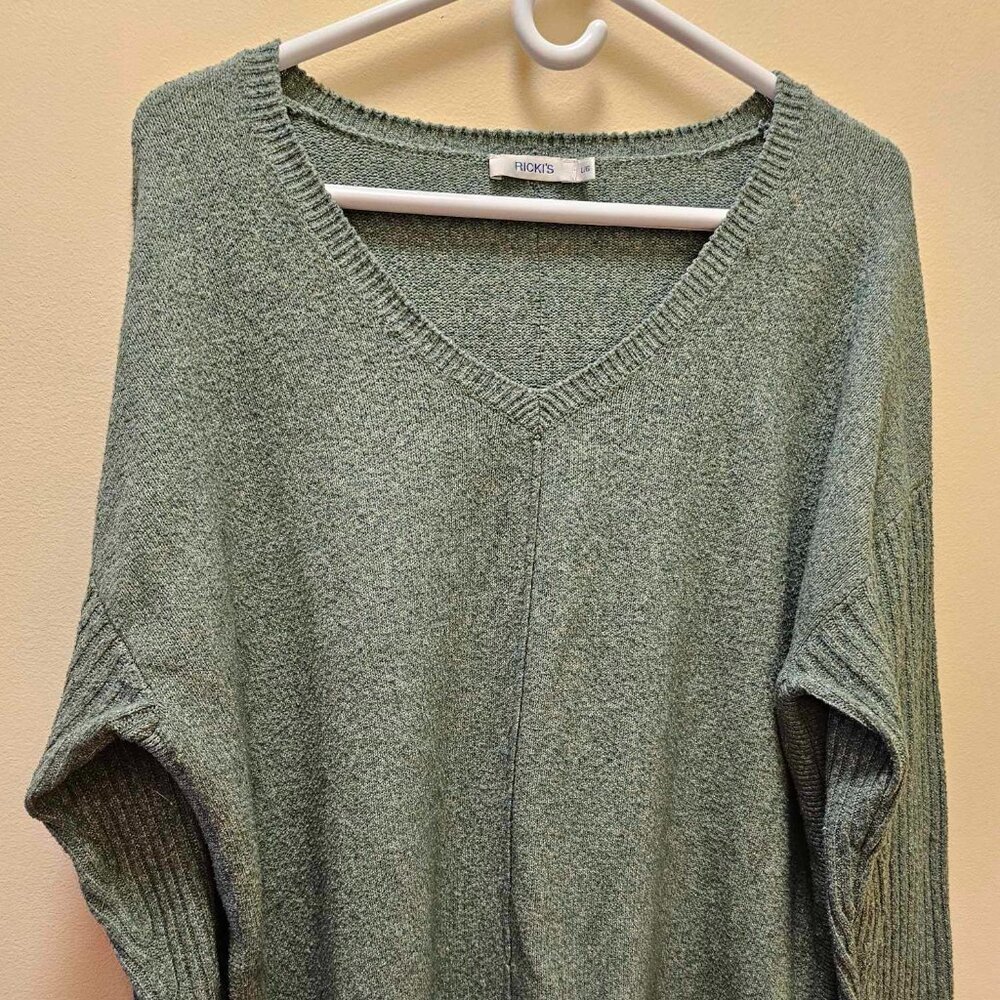 Light Green Oversized V-Neck Sweater